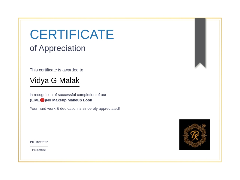 Certificate for No Makeup Makeup Look