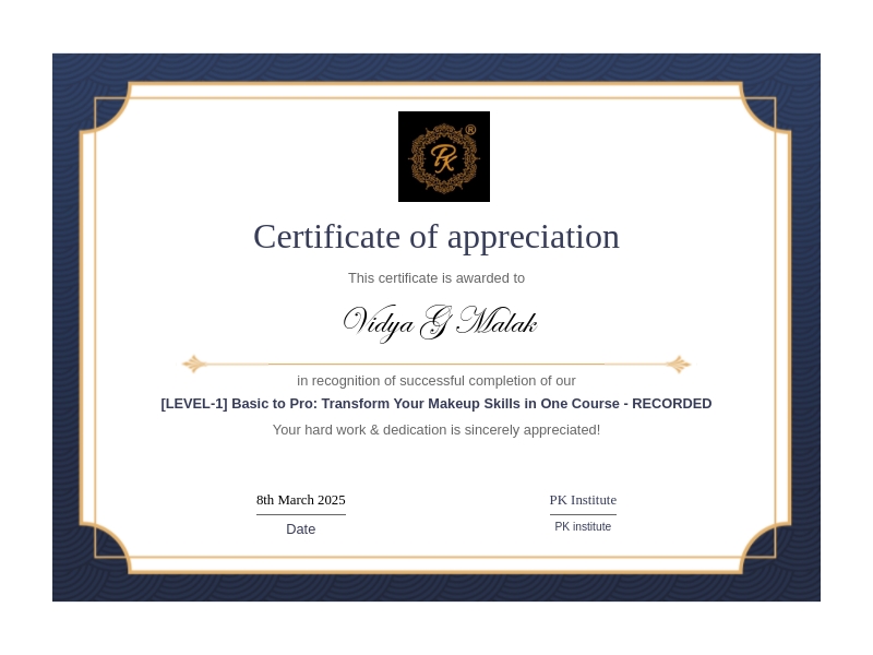 Certificate for Basic to Pro Makeup Skills