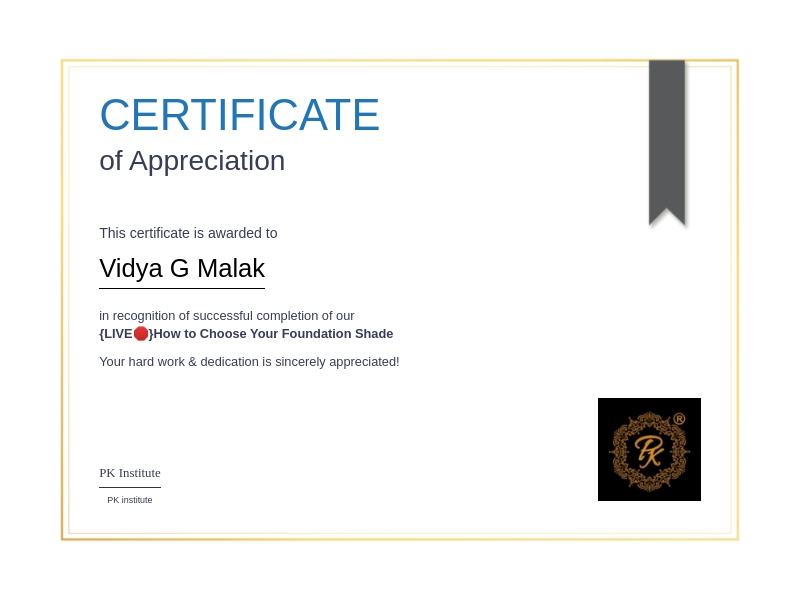 Certificate for Choosing Foundation Shade